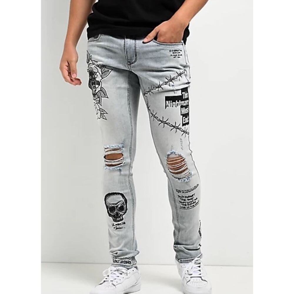 Ninth Hall Rogue Printed Light Aged Skinny Jeans Size 28